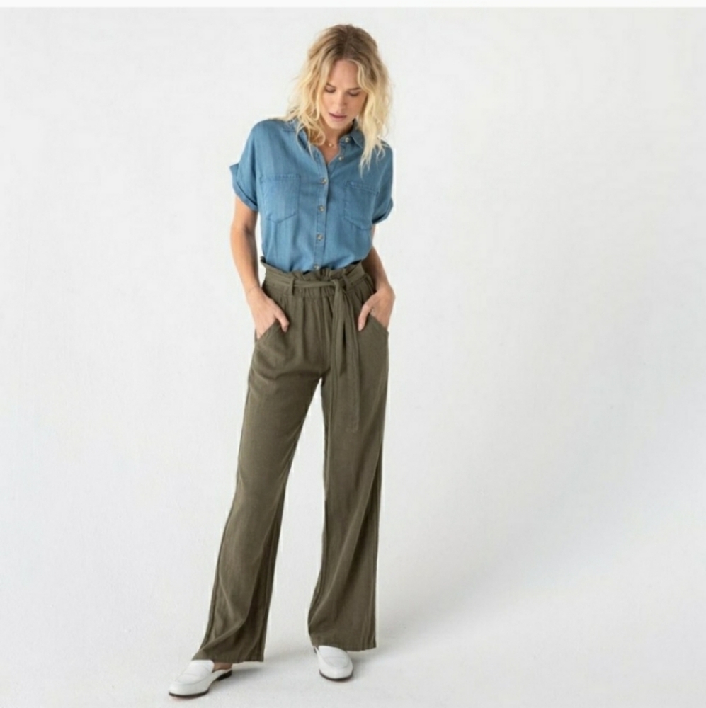 NWT Thread & Supply Paper Bag High Waist Pants Green Small